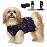 PetWarm Dog Surgical Recovery Suit, Recovery Suit for Female Male Dogs, Professional Pet Recovery Shirt Abdominal Wounds Bandages Prevent Licking Onesies for Dogs, Galaxy Pattern, Black, XS
