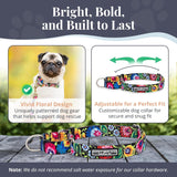 Lucky Love Dog Martingale Collar, Leash & Waste Bag Holder Floral Set - No-Buckle Collar for Training & Walking, Durable & Soft Webbing Leash, Cute Dog Poop Bag Holder - Blackbird, Small