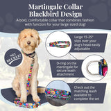 Lucky Love Dog Martingale Collar, Leash & Waste Bag Holder Floral Set - No-Buckle Collar for Training & Walking, Durable & Soft Webbing Leash, Cute Dog Poop Bag Holder - Blackbird, Small