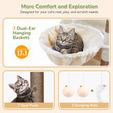 Globlazer Heavy Duty Cat Tree, 74in Sturdy Cat Tower for Large Cats Adult, Big Cat Tree with 7 Sisal Scratching Posts, 2 Padded Condos, 2 Dual-Ear Hanging Baskets, Enlarged Top Perch, S74, Beige