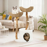 BUMUBI Modern Cat Climbing Tower Solid Wood Cat Tree for Indoor Cat Large Adult Tall Condo Tower with Scratching Post Bed and Stand