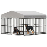 Large Outdoor Dog Kennel with Waterproof Cover, Large Dog House with Feeding Doors, Heavy Duty Dog Enclosures for Garden Backyard Courtyard（10×10×7FT）