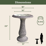 AUSTRAM Pedestal Birdbath with Solar Fountain, Resin Stone Composite Outdoor Garden Decor, Standing Bird Bath for Outside Patio Yard, 23-Inch Tall, Garden Fountain, Resin Bird Baths, Hummingbird Bowl