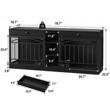 GarveeHome Dog Crate Furniture for 2 Dogs, Dog Kennel Indoor with Storage and Feeding Bowls, Double Dog Crate TV Stand for Small Medium Dogs, Black