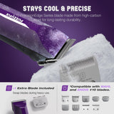 FuzzyFix AmpFix Professional Dog Grooming Clippers - 2 Detachable Blade 8 Metal Combs, 2-Speed Heavy-Duty Motor, 10ft Cord, Anti-Slip Shatter-Proof Housing for Pet All Coats