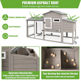 PetsCosset 136" Chicken Coop with Wheels, Backyard Wooden Hen House Outdoor for 1-6 Chickens, 2 Story Poultry Cage Chicken Coop and Run, Nesting Box, Pull Out Trays, Set of Two, (Grey)