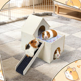 PETKNOWS Upgraded Guinea Pig Hideout and House, Easy to Assemble Wooden Guinea Pig Castle Small Animal House Bed with Stairs Suitable for Hamsters and Chinchilla