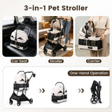 Beberoad Pets T3 Foldable Pet Stroller for Small Dogs & Cats, 3-in-1 Lightweight Dpg Stroller with Detachable Carrier (Beige)