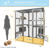 Ketive Catio Outdoor Cat Enclosure Large Window Cat House Walk in Kitty Cage with Multi-Level Platforms, Waterproof Roof for Mulitiple Cats (59" L x 29.5" W x 67.7" H)