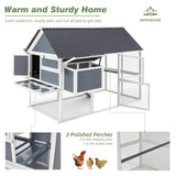AECOJOY 84” Large Chicken Coop, Outdoor Wooden Hen House Poultry Cage Multi-Level Hutch w/ 2 Nesting Boxes, Ramps, Run, Wire Fence, Removable Tray for Easy Cleaning