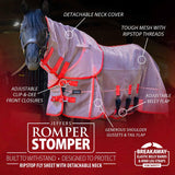 Jeffers Romper Stomper Ripstop Fly Sheet for Horses with Detachable Neck Cover & Belly Flap, 78" - Breathable Lightweight, Horse Tack for Summer Turnout, UV & Fly Protection Sheet - Grey & Red