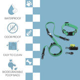 THE LICKER Store WLK1005K-5SET Luna Medium 8FT Adjustable 6-in-1 Waterproof Hands-Free Leash and Collar with LED Flashlight, Bag Dispenser, and Poop Bag Holder, Julep