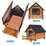 Insulated Dog House with Heating Pad, Weatherproof Outdoor Kennel for Large Dogs, Chew-Resistant Iron Frame & Asphalt Roof (Wood-H, XL)