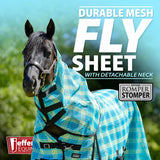Jeffers Romper Stomper Durable Mesh Fly Sheet for Horses with Detachable Neck, 81" – Heavy Duty Breathable Textilene Mesh Horse Sheet, UV & Insect Protection, Summer Turnout Rug - Turquoise & Lime
