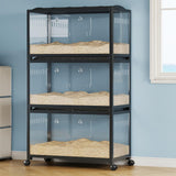 GarveeHome Large Hamster Cage, 3-Tier Gerbil Cages with Running Wheel, Water Bottle, Food Bowl, Ramps, Portable Hamster House with 7 in Deep Glass Bottom for Syrian, Hamster, Gerbils (Metal Black)