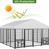 ROOMTEC Large Dog Kennel Outdoor Pet Pens Dogs Run with 4 Bowls (10' L x 10' W x 6.5'H)