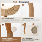 BUMUBI Modern Cat Climbing Tower Solid Wood Cat Tree for Indoor Cat Large Adult Tall Condo Tower with Scratching Post Bed and Stand