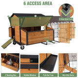 GUTINNEEN Large Chicken Coop with Run, Mobile Chicken Tractor for 6-8 Chickens, Upgraded Metal Frame Hen House with Wheels, 6 Nesting Boxes, Metal Pull-Out Tray, Asphalt Roof