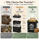 Bopulatrix Dog Treat Container Airtight Set of 2-5.9x5.9x7.9 & 4.7x4.7x4.7 inch Iron Dog Treat Jars, 26 Cup Capacity, Food Grade Epoxy Coated, with Scoops, Black