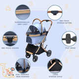Chihuahua 3-in-1 Foldable Pet Stroller 4-Wheel for Small Dogs, Cerulean