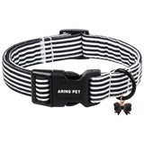 ARING PET Stripe Dog Collar, Cute Spring Summer Black White Stripe Pet Collars with Bow Charm for Puppy Small Medium Large Boy Girl Dogs, for Daily Outdoor Walking Beach Stroll-XS