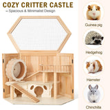 Hamster Cage with Chewproof Wood Top,Guinea Pig Cages, Two Story Hamster Habitat with Clear Acrylic Sheets Solid Built, Small Animal Cage (Fir, 31X20X20 inch)