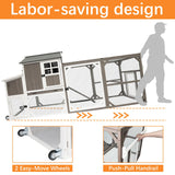 PetsCosset 95.3" L Portable Chicken Coop Tractor Hen House with Nesting Box,Chicken Coops Chicken House,2 Story Wooden Indoor Outdoor Poultry Cage for 3-5 Chicken with 6 Access,Pull-Out Tray,Grey