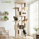 Globlazer Extra Tall Large Cat Tree, 84in Multi-Level Cat Climbing Tower for Indoor Cats Large Adult, Widened Condo with Scratch Board, 7 Scratching Posts, Padded Perch, Metal Basket, S84E, Beige