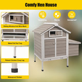 PetsCosset 32" Chicken Coop Wooden Hen House for 1-3 Chickens,Outdoor Poultry Cage with Pull Out Tray,Garden Backyard Chicken Coops Cages with Nesting Box，Chicken Houses Hen Cage with Ramp Run,Grey