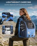 Cat Backpack Carrier with Comfort Handle, Ventilated Cat Backpack with Reflective Strips, with Chest and Shoulder Buckles, Foldable Cat Carrying Backpack for Kitty Small Dog up to 15lbs (Blue)