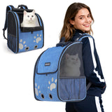 Cat Backpack Carrier with Comfort Handle, Ventilated Cat Backpack with Reflective Strips, with Chest and Shoulder Buckles, Foldable Cat Carrying Backpack for Kitty Small Dog up to 15lbs (Blue)
