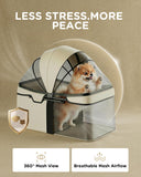 GTPLAYER Foldable Pet Stroller for Small Dogs and Cats, Holds Up to 33 lb, 4-Wheel Stroller with 2 Safety Tethers, Breathable Mesh, Lockable Front Wheels, Cup Holder/Tray & Storage Pocket, Beige
