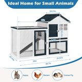 FunXplore Bunny Hutch Indoor Outdoor Rabbit Cage Chicken Coop Animal House with Wire Floor Above Pull-Out Tray, Chew-Resistant Ramp & Entrance, Openable Waterproof Roof & UV-Resistant Roof