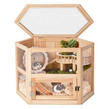 Hamster Cage with Chewproof Wood Top,Guinea Pig Cages, Two Story Hamster Habitat with Clear Acrylic Sheets Solid Built, Small Animal Cage (Fir, 31X20X20 inch)
