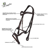 ExionPro English Jumping Bridle for Horses with Combined Flash Noseband | Anatomical Monocrown Padded Headpiece & Rubber Reins | Black/Brown Show Bridle for Eventing & Training