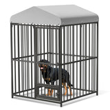 Large Outdoor Dog Kennel with Waterproof Cover, Large Dog House with Feeding Doors, Heavy Duty Dog Enclosures for Garden Backyard Courtyard（4×4×6FT）