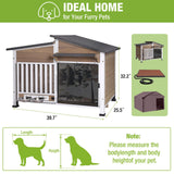 GUTINNEEN Large Heated Dog House Insulated Outdoor Weatherproof Dog Kennel with Safe Heating Pad, Chew-Proof Metal Frame, Rotatable Spill-Proof Bowl for Medium to Large Dog Breeds (Light Brown)