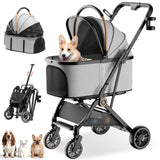 GTPLAYER Pet Stroller for Dogs & Cats, 3-in-1 Foldable Pet Strollers with Detachable Carrier, 360° Swivel Front Wheels & Rear Brakes, Up to 45 lbs, Grey