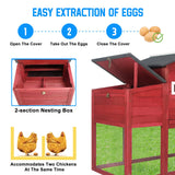 PetsCosset 71.3" Chicken Coop Wooden Backyard Hen House Indoor Outdoor Two Story Poultry Cage with Run, Chicken Nesting Box, Pull Out Trays and Anti-Slip Asphalt Ramp