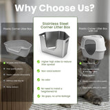 Stainless Steel Corner Cat Litter Box, Metal Litter Box with High Sided, One-Piece Corner Cat Toilet, No Assembly Required, Non-Stick, No Odor Kitten Litter Pan, Easy to Clean, for Small Medium Cats