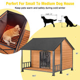 AIVITUVIN Heated Outdoor Dog House for Winter, Large Wooden Dog Kennel with Heated Pad, Insulated Liner, Metal Frame, Waterproof Roof, Raised Base and Porch for Medium to Large Dogs