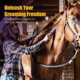 FuzzyFix Professional Horse Clippers Cordless Low Noise, Detachable Wide Blade 2 Speed Grooming Clippers Kit for Thick Coat Long Hair, Heavy Duty Electric Horse Trimmer for Livestock Dogs Cats