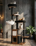 Purrlato 63" Modern Cat Tree Tower for Indoor Cats, Heavy Duty Cat Trees for Large Cat, Adult Maine Coon Cat Tree Tower with Scratching Post, Extra Large Top Perch, Cat Condos, Jet Black