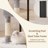 Heybly Cat Tree, 49.2 Inches Cat Tower for Indoor Cats, Spacious Cat House Condo with Hidden Space，Sturdy Steel Tube，Soft Plush Top Perch，Cozy Hammock and Sisal Scratching Posts, Light Gray HCT200SW