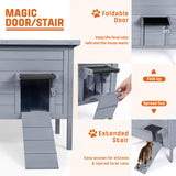 BRIOPAWS Outdoor-Cat-House-Insulated | Feral-Cat-Shelter for Winter | Weatherproof | Large Wooden Pet House for Multiple Cats | Foldable Ladder | Acrylic Side Window | Grey