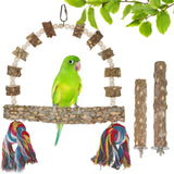 Bird Perch Swing, Large Natural Wood Parrot Toys, 1PC Parrot Swing and 2PCS Perches, Bird Cage Accessories