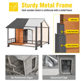 AIVITUVIN Heated Outdoor Dog House for Winter, Large Wooden Dog Kennel with Heated Pad, Insulated Liner, Metal Frame, Waterproof Roof, Raised Base and Porch for Medium to Large Dogs