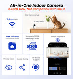 Veise 2K Indoor Security Camera 2.4GHz, 360° Pan/Tilt Pet Camera with Motion Tracking, Baby Monitor, 2-Way Audio, Night Vision, Cloud/SD Storage, Compatible with Voice Assistant, White