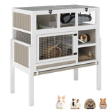 Ketive Guinea Pig Cages Indoor, 3-Story Wooden Small Animal Cage with Stand, Rabbit Hutch with Ramps, Removable Hammock & Hideout, Leak-Proof Pull-Out Tray Habitat for Hamsters, Guinea Pigs, Rabbits