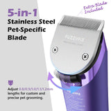 FuzzyFix Professional Dog Grooming Clipper with Replacement Blade, 5-in-1 Adjustable A5 Blade Cordless Pet Grooming Kit 2 Speed Trimmer Hair Shaver with Detachable Metal Combs Nova for Animal Horse